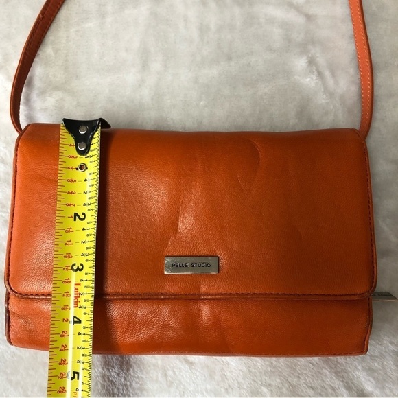 Pelle Studio Leather Burnt Orange Tri Fold Crossbody Purse Bag - Picture 12 of 14